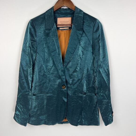 Scotch & Soda Teal Satin Blazer Maison Scotch Single Button S - Picture 3 of 11